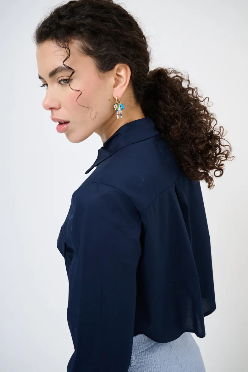 Sale KIKISIX CAMICIA CROP TASCHE BLU