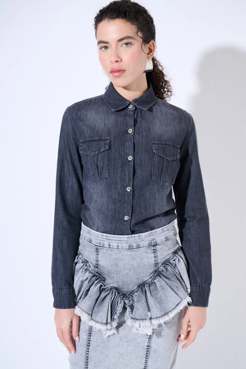 Discount KIKISIX CAMICIA DENIM CON TASCHE NERO