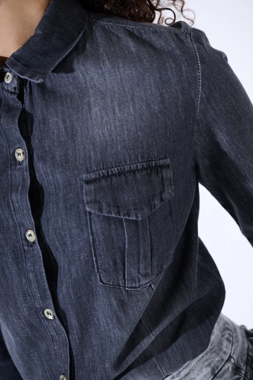 Discount KIKISIX CAMICIA DENIM CON TASCHE NERO