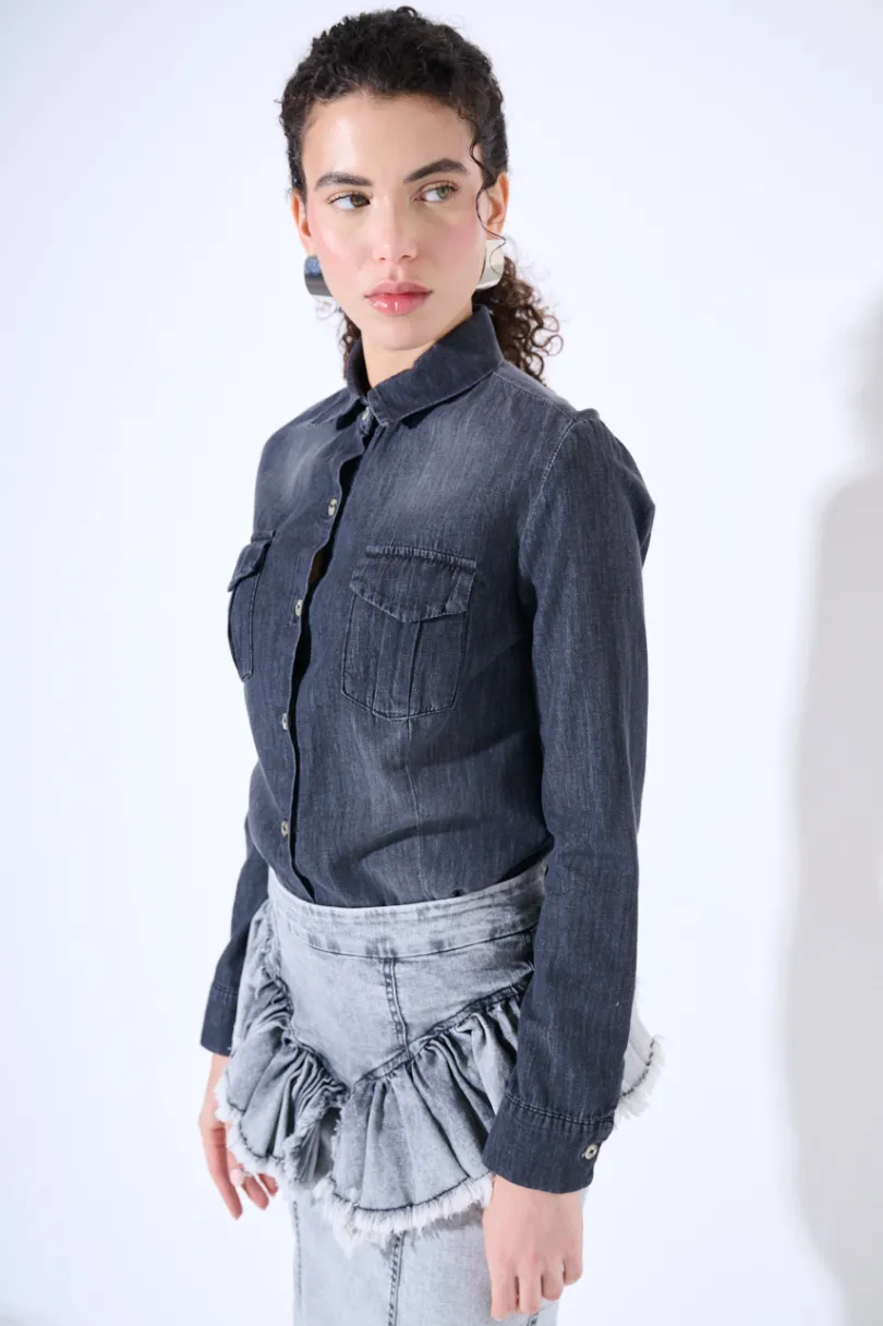 Discount KIKISIX CAMICIA DENIM CON TASCHE NERO