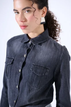 Discount KIKISIX CAMICIA DENIM CON TASCHE NERO