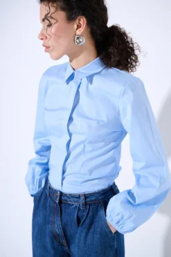 Outlet KIKISIX CAMICIA MANICA AMPIA CELESTE