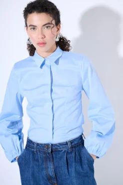 Outlet KIKISIX CAMICIA MANICA AMPIA CELESTE