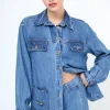 Sale KIKISIX CAMICIA OVER CON TASCHE+ SPILLA TASCA JEANS