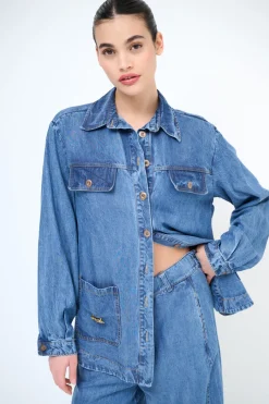 Sale KIKISIX CAMICIA OVER CON TASCHE+ SPILLA TASCA JEANS