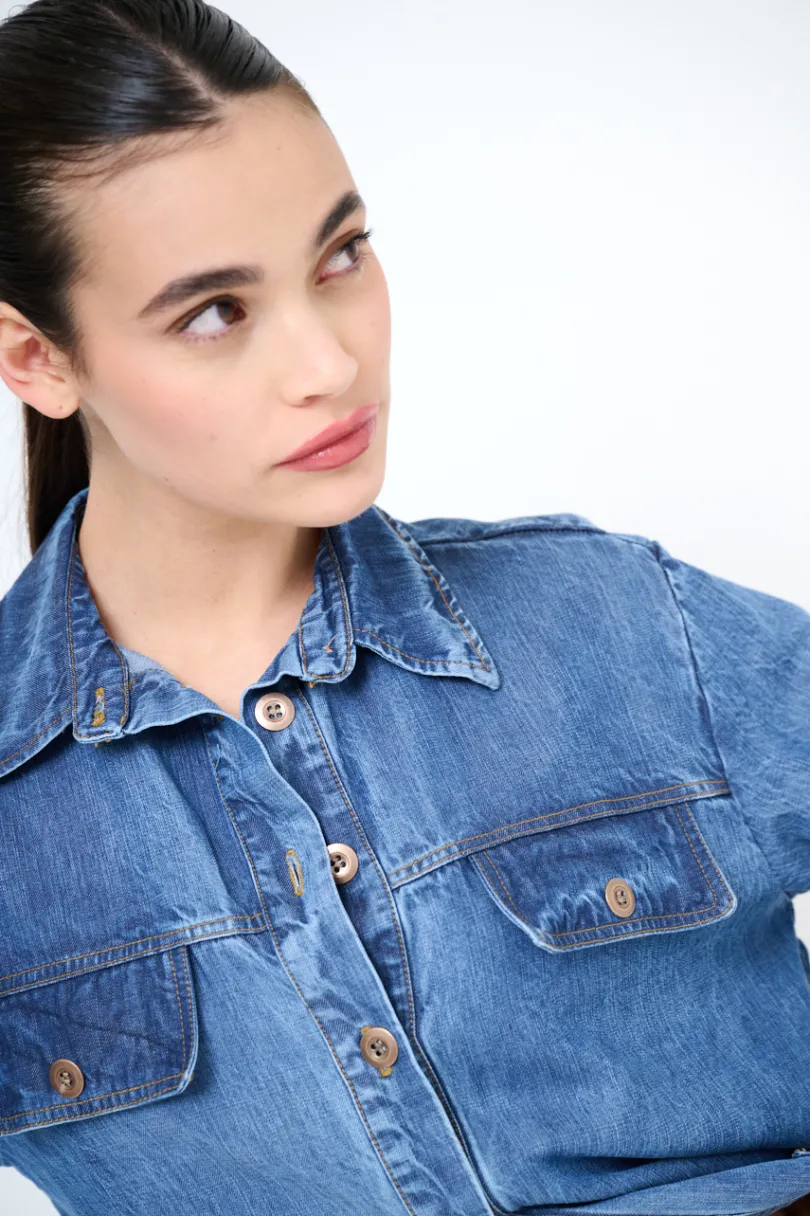 Sale KIKISIX CAMICIA OVER CON TASCHE+ SPILLA TASCA JEANS