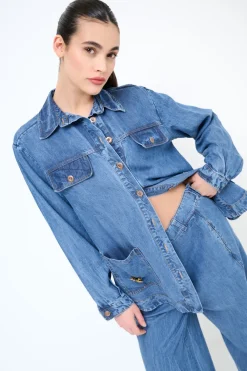 Sale KIKISIX CAMICIA OVER CON TASCHE+ SPILLA TASCA JEANS
