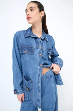 Sale KIKISIX CAMICIA OVER CON TASCHE+ SPILLA TASCA JEANS