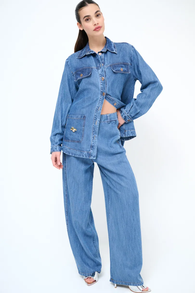 Sale KIKISIX CAMICIA OVER CON TASCHE+ SPILLA TASCA JEANS