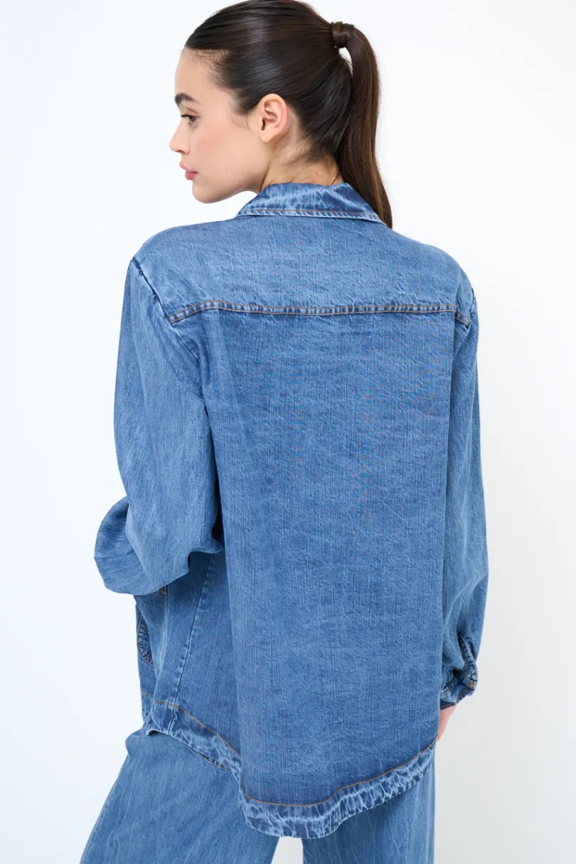 Sale KIKISIX CAMICIA OVER CON TASCHE+ SPILLA TASCA JEANS