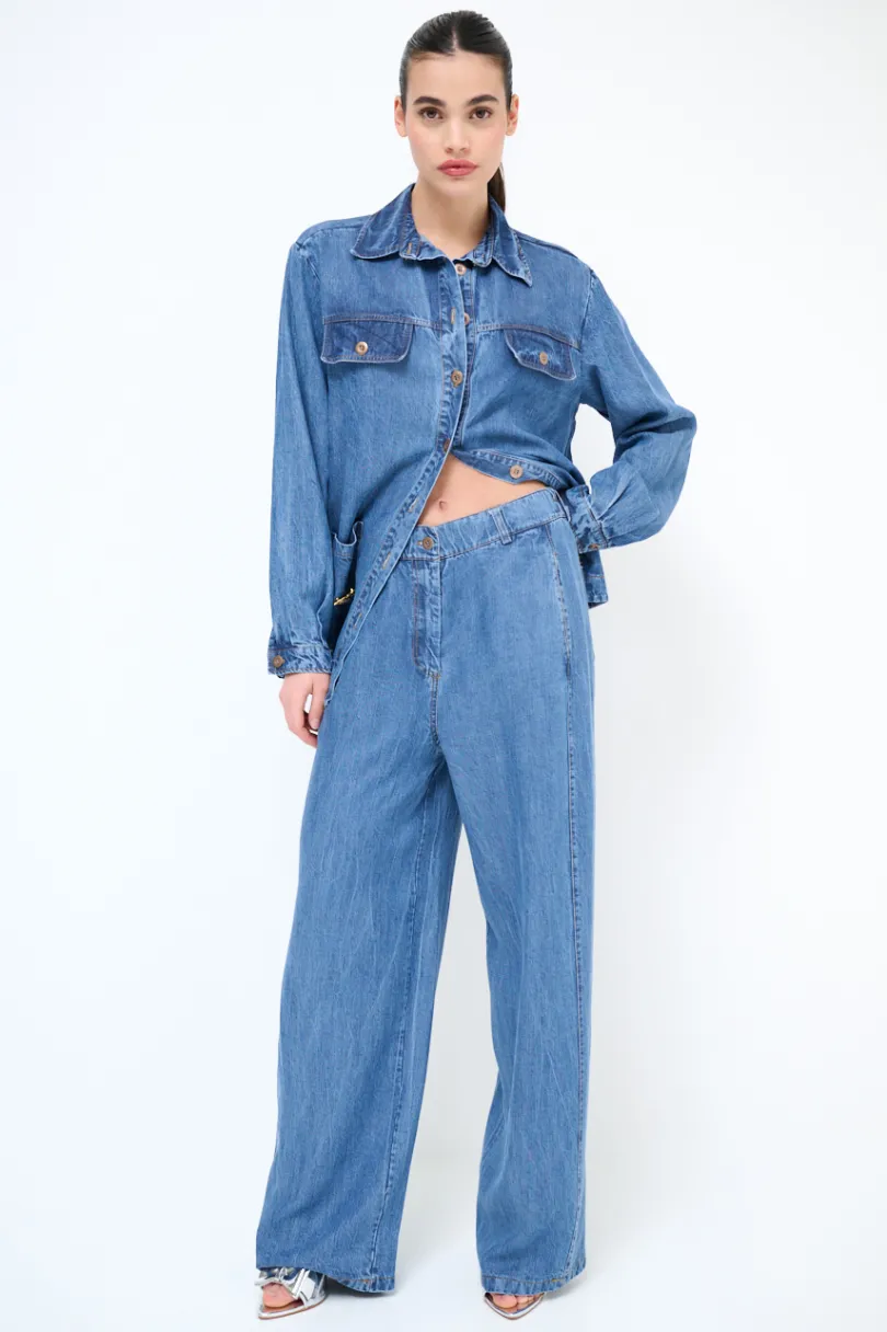 Sale KIKISIX CAMICIA OVER CON TASCHE+ SPILLA TASCA JEANS