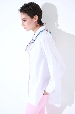 Clearance KIKISIX CAMICIA OVER COTONE CON FOULARD BIANCO