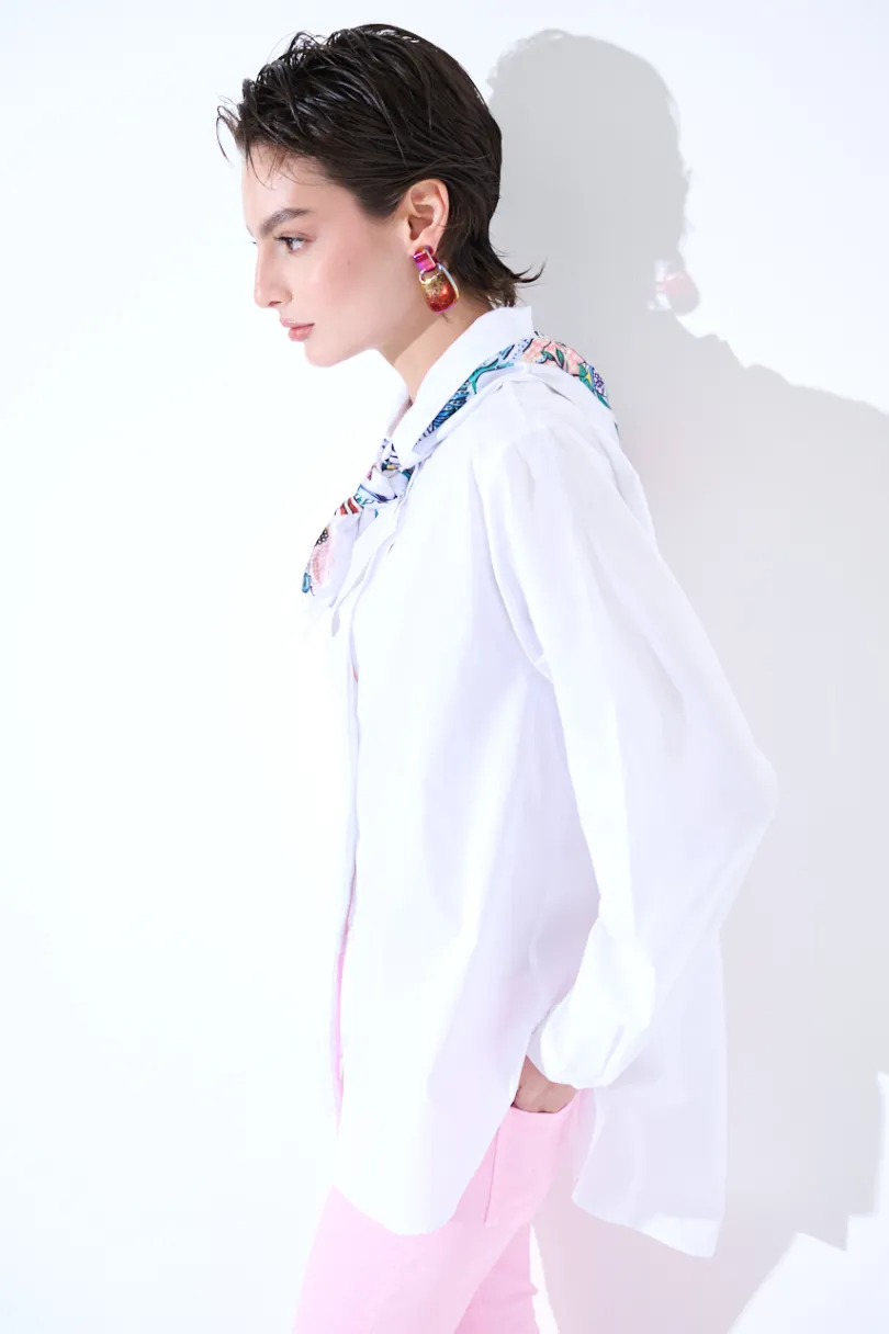 Clearance KIKISIX CAMICIA OVER COTONE CON FOULARD BIANCO