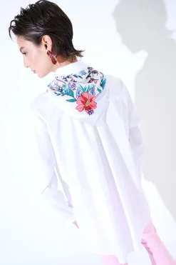 Clearance KIKISIX CAMICIA OVER COTONE CON FOULARD BIANCO