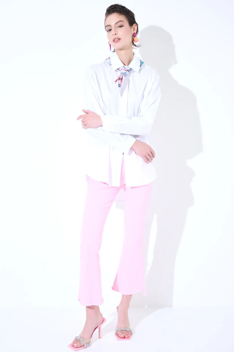 Clearance KIKISIX CAMICIA OVER COTONE CON FOULARD BIANCO