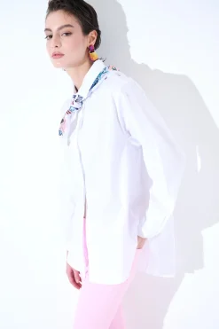 Clearance KIKISIX CAMICIA OVER COTONE CON FOULARD BIANCO