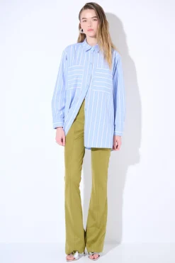 Clearance KIKISIX CAMICIA OVER COTONE RIGA CELESTE