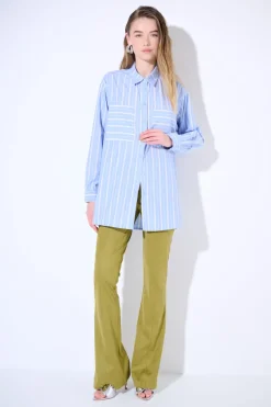 Clearance KIKISIX CAMICIA OVER COTONE RIGA CELESTE