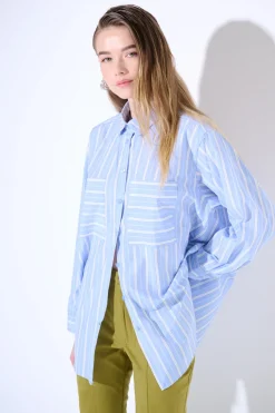 Clearance KIKISIX CAMICIA OVER COTONE RIGA CELESTE