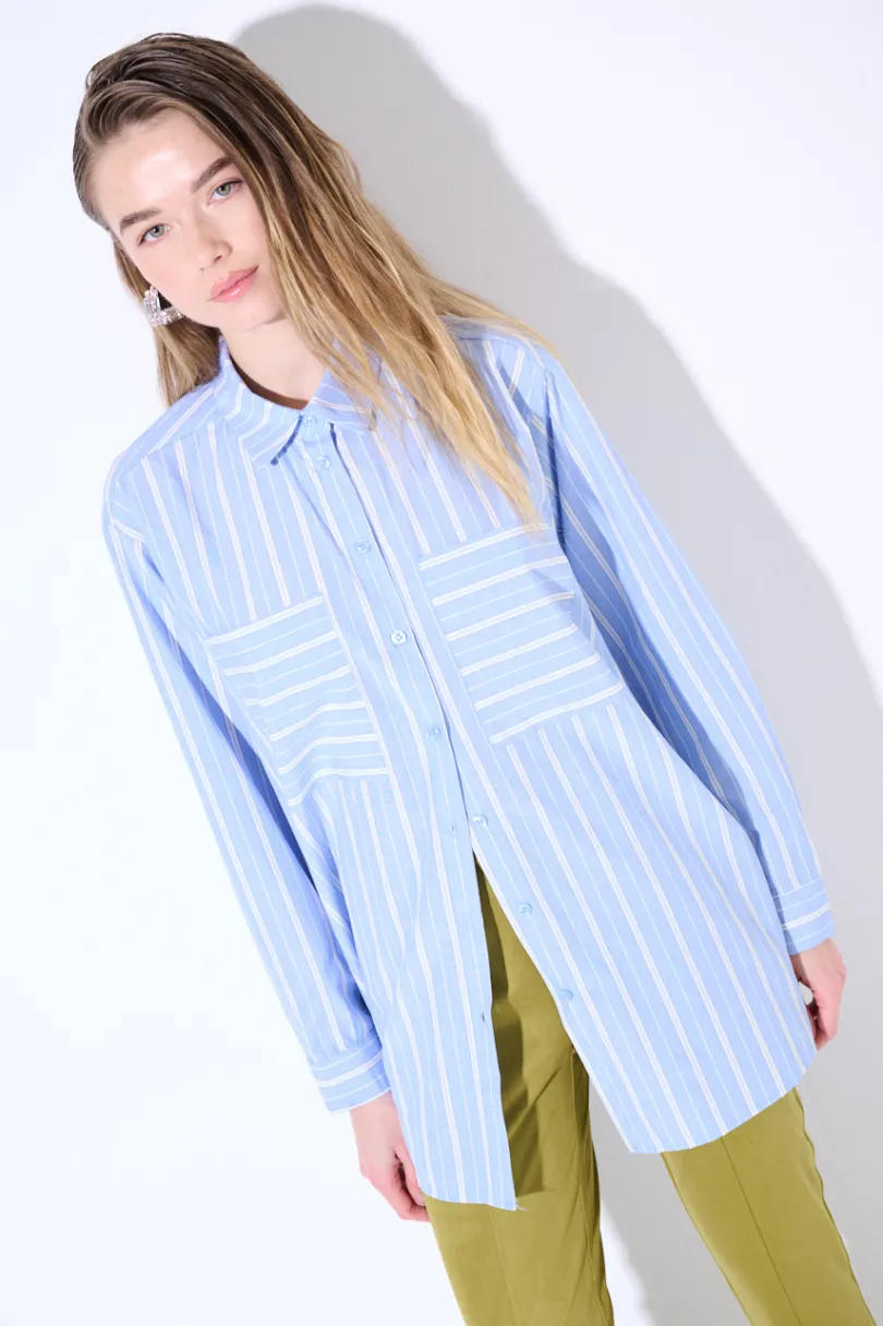 Clearance KIKISIX CAMICIA OVER COTONE RIGA CELESTE