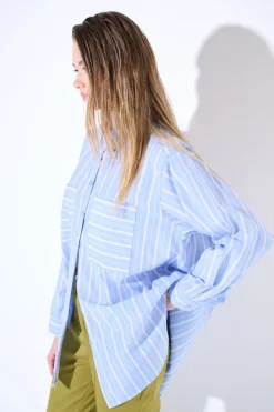 Clearance KIKISIX CAMICIA OVER COTONE RIGA CELESTE