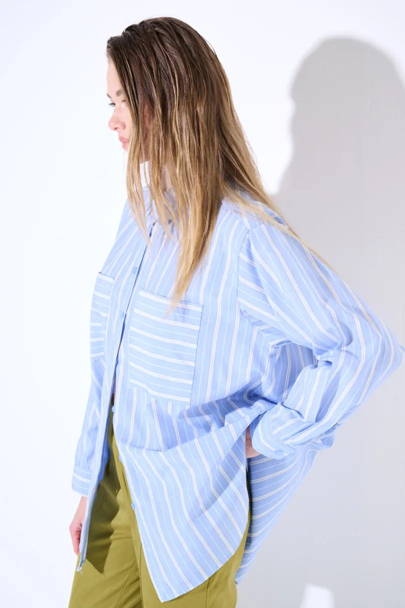 Clearance KIKISIX CAMICIA OVER COTONE RIGA CELESTE