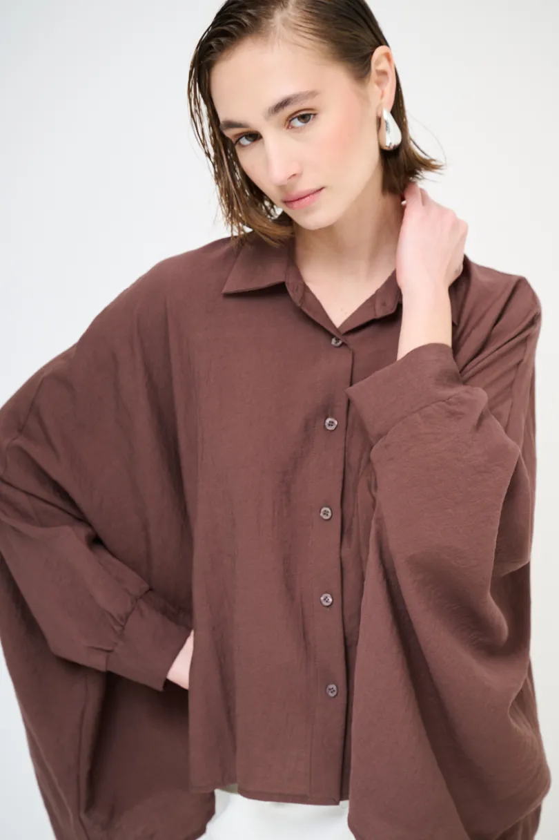 Discount KIKISIX CAMICIA OVER MANTELLA MORO