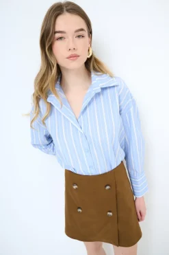 Fashion KIKISIX CAMICIA REGULAR COTONE RIGA CELESTE