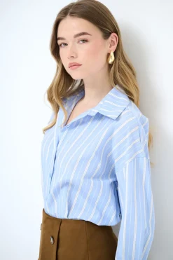 Fashion KIKISIX CAMICIA REGULAR COTONE RIGA CELESTE