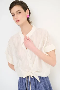 Discount KIKISIX CAMICIA VOILE CON NODO RIGA PANNA