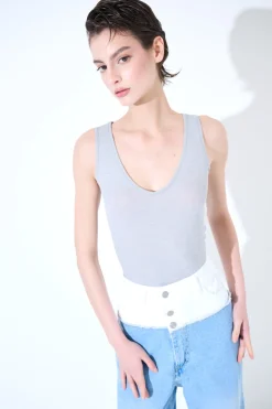 Hot KIKISIX CANOTTA BASICO SETA A COSTE PERLA