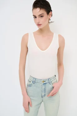 Fashion KIKISIX CANOTTA BASICO SETA A COSTE PANNA