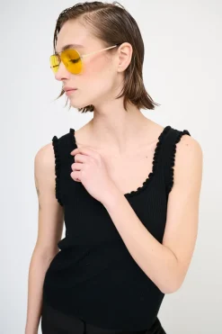 Clearance KIKISIX CANOTTA MAGLIA CON ROUCHES NERO