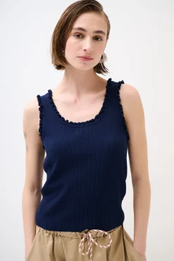 Clearance KIKISIX CANOTTA MAGLIA CON ROUCHES BLU