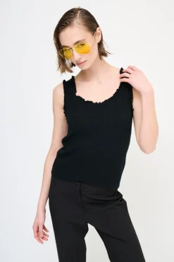 Clearance KIKISIX CANOTTA MAGLIA CON ROUCHES NERO