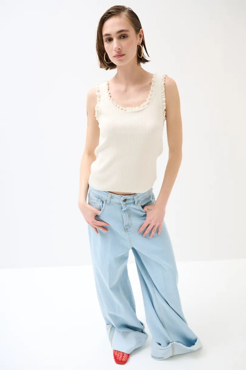 Clearance KIKISIX CANOTTA MAGLIA CON ROUCHES BURRO