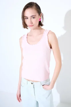 Sale KIKISIX CANOTTA MAGLIA CON ROUCHES ROSA