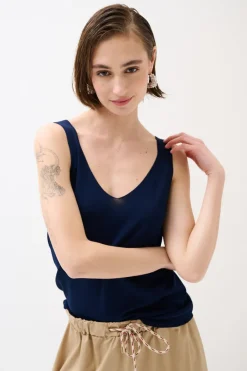 Best KIKISIX CANOTTA MAGLIA SPALLINI SOTTILI BLU