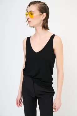 Clearance KIKISIX CANOTTA MAGLIA SPALLINI SOTTILI NERO