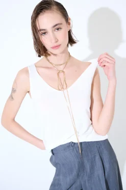 Discount KIKISIX CANOTTA MAGLIA SPALLINI SOTTILI BIANCO