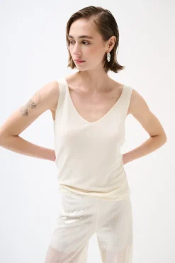 Clearance KIKISIX CANOTTA MAGLIA SPALLINI SOTTILI BURRO