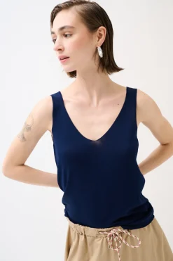 Best KIKISIX CANOTTA MAGLIA SPALLINI SOTTILI BLU