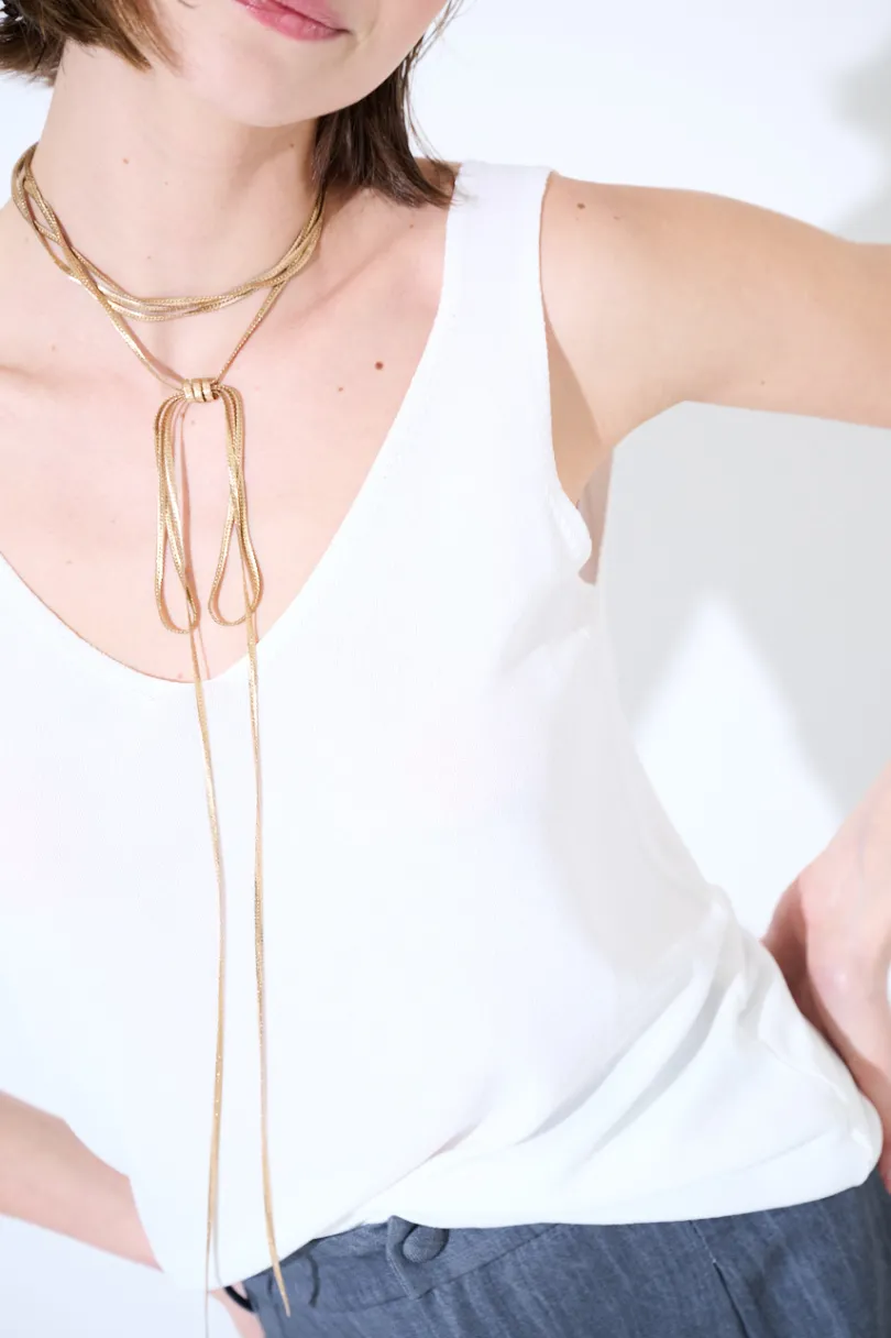 Discount KIKISIX CANOTTA MAGLIA SPALLINI SOTTILI BIANCO