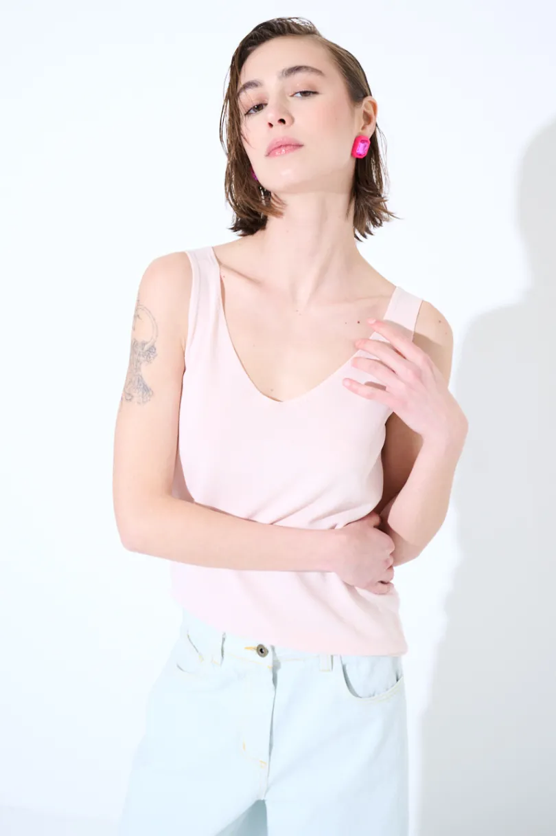 Outlet KIKISIX CANOTTA MAGLIA SPALLINI SOTTILI ROSA