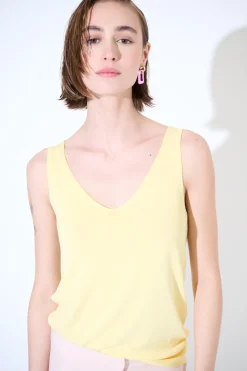 Outlet KIKISIX CANOTTA MAGLIA SPALLINI SOTTILI GIALLO