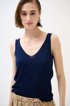 Best KIKISIX CANOTTA MAGLIA SPALLINI SOTTILI BLU