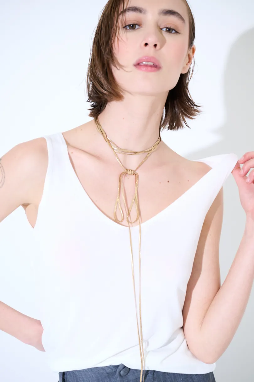 Discount KIKISIX CANOTTA MAGLIA SPALLINI SOTTILI BIANCO