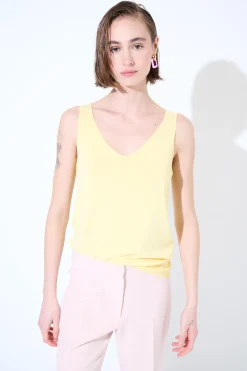 Outlet KIKISIX CANOTTA MAGLIA SPALLINI SOTTILI GIALLO