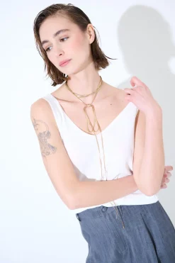 Discount KIKISIX CANOTTA MAGLIA SPALLINI SOTTILI BIANCO