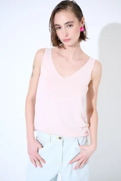 Outlet KIKISIX CANOTTA MAGLIA SPALLINI SOTTILI ROSA